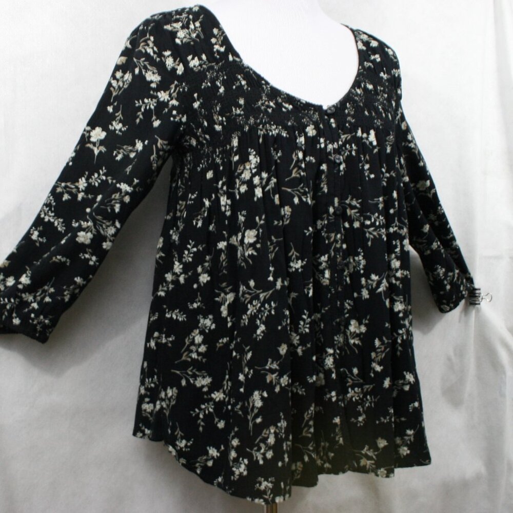 Denim & Supply Ralph Lauren Black Viscose Floral Front Button Blouse SZ M EUC